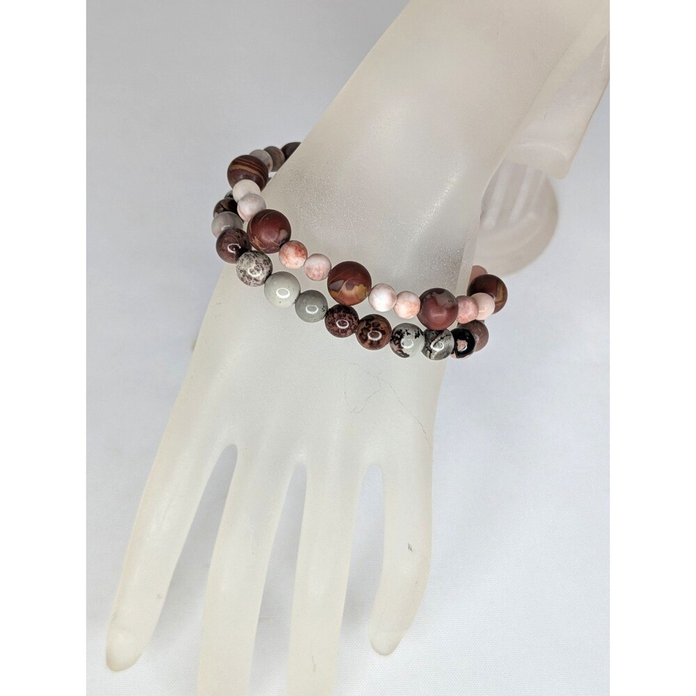 Mixed Gemstone Stretch Bracelet Set - Jasper & Neutral Colors, NWT
